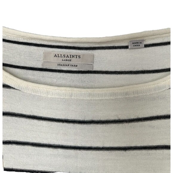 AllSaints Merino Wool Alpaca Striped Sweater Womens Large Sweater Cali Jumper - Picture 2 of 3